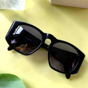 Vintage 1990s iconic Chanel black acetate sunglasses